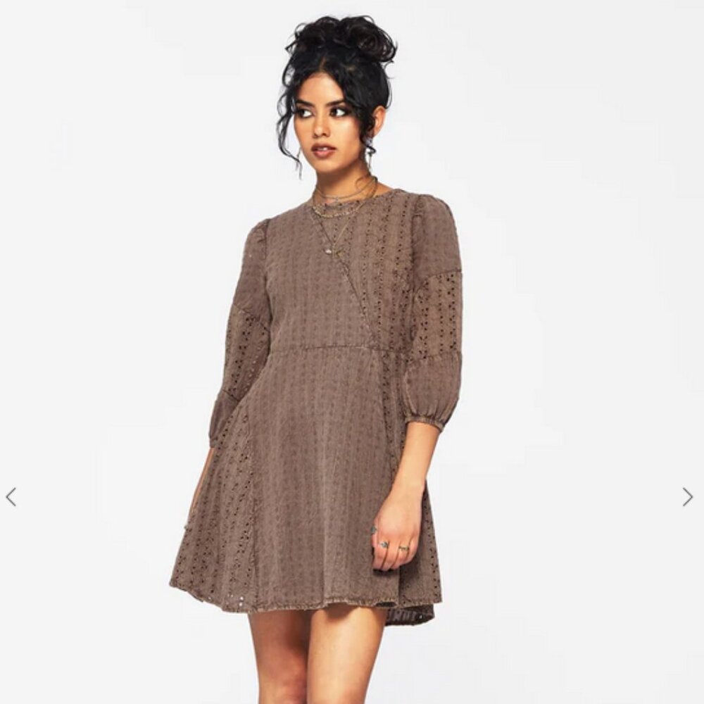 New Womens Disturbia Summerisle Cotton Broderie Detail Mini Smock Dress, Size 2